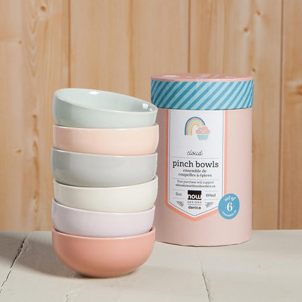 Now Designs Pastel Ceramic Pinch Bowl Set, Soy Sauce Dish, Set of 6, 2 oz
