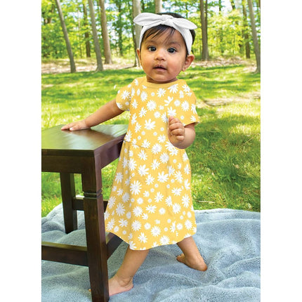 Hudson Baby Baby Girls' Cotton Dresses, Yellow Daisy, 5T