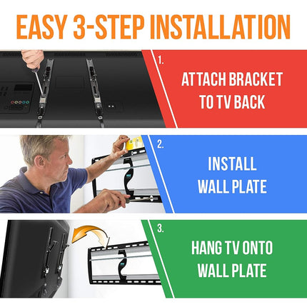 Support mural inclinable pour téléviseur - Support mural universel robuste pour téléviseur à écran plat - Fixe les téléviseurs à écran plat LED/LOLED et Plasma de 26 à 52" - Inclinaison moyenne, fixation VESA, capacité de poids de 110 lb