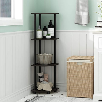 Furinno TURN-N-TUBE Corner Shelf, 4-Tier Corner Bookshelf, Display Storage Shelves with Open Shelves, for Organization and Storage, Living Room, Home Office, Garage, Espresso