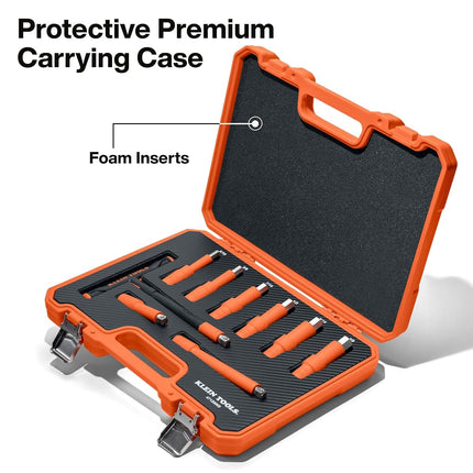 Klein Tools 47120INS Insulated T-Handle and Hex Bit Set, 1000V Rated, ASTM F1505 Certified, Includes 3 and 6-Inch Extension Bars, Class 2 Glove Compatible, Premium Carrying Case