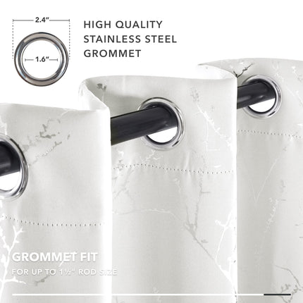 Deconovo White Curtains, Room Darkening Curtain, Thermal Insulated & Noise Reducing Drapes, Silver Branch Pattern, 52 x 108 Inch Long, Grommet Panels for Bedroom Living Room Office Nursery, Set of 2