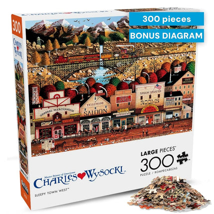 Buffalo Games - Charles Wysocki - Sleepy Town West - 300 Piece Jigsaw Puzzle for Adults - Challenging Puzzle Perfect for Game Nights - Finished Puzzle Size is 21.25 x 15.00