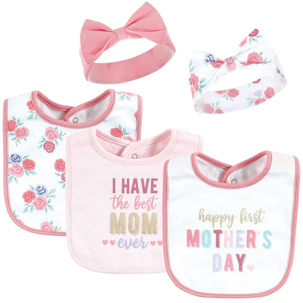Lot bavoir et bandeau ou bonnet en coton pour bébé unisexe Hudson Baby, fête des Mères, taille unique