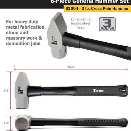 Titan 63136 6-Piece General Use Hammer Set