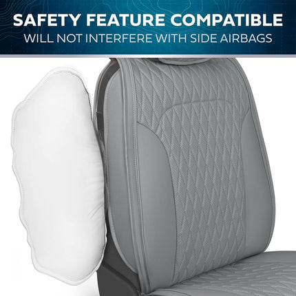 MotorBox Car Seat Covers – DiamondLux Edition Premium Faux Leather Charcoal Gray Seat Protectors – Double Cross Stitched Cushioned Automotive Accessories for Trucks, SUVs, Cars – Front Seat Set