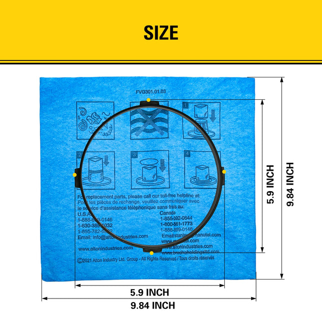 Stanley 25-1201 Blue Cloth Reusable Filter with Clamp Ring for 1-5 Gallon Wet/Dry Vacuums, Compatible with SL18910P-3, SL18130P, SL18133, SL18129