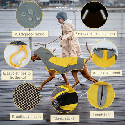 IECOii Dog Raincoat, Waterproof & Windproof Dog Rain Jacket with Reflective Strips for Rainy Walks,Pet Rain Poncho with Hood,Quick Dry,Easy to Wear,Yellow,XXL