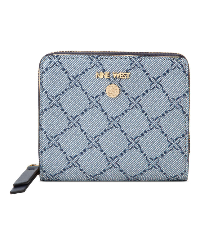 Nine West Caireann Small Zip Around, Chambray Logo