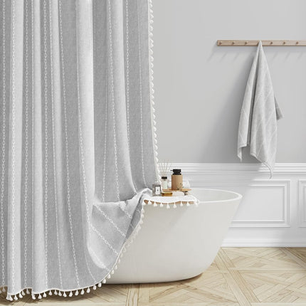 BTTN 72x96 Extra Long Boho Linen Heavy Duty Shower