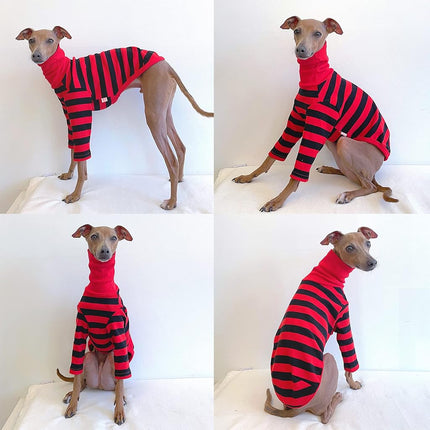 D Doggy Star Italian Greyhound Clothes Flexible T Shirts Whippet for Dogs (M,Stripe Red/Black)