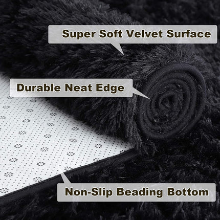 Merelax Soft Modern Indoor Shaggy Area Rug for Bedroom Livingroom Dorm Kids Room Home Decorative, Non-Slip Plush Fluffy Furry Fur Rugs Comfy Nursery Accent Floor Carpet 3x5 Feet, Black