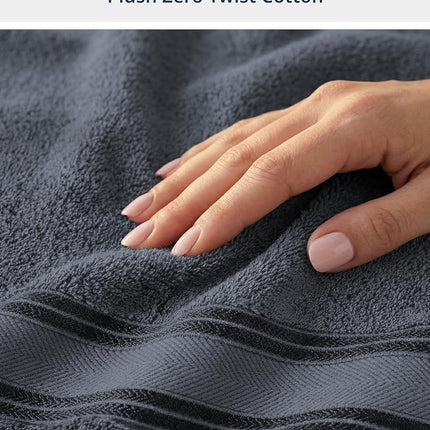 Luxury Bath Towels Set - 12 Piece Set, 100% Cotton Bathroom Towels, Zero Twist, Shower Towels, Absorbent Bath Towel, Super Soft, 4 Bath Towels, 4 Hand Towels, 4 Wash Cloths - Cool Grey