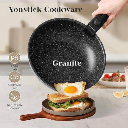 Cookware Set, Pots and Pans Set Non Stick, 12 Pcs Cooking Pot Kitchen Set with Frying Pan and Sauce Pans, Dishwasher and Oven Safe, PFAS, PFOA, PFOS Free, Black
