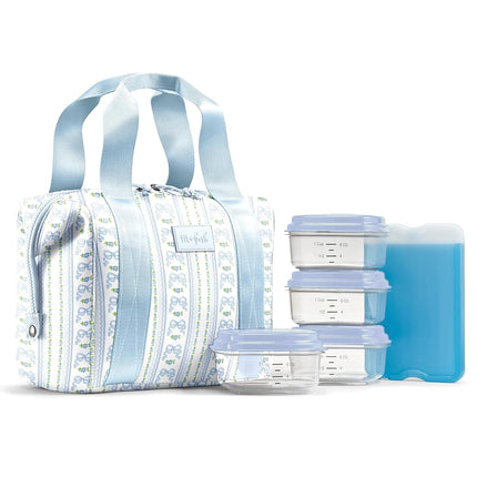 Fit & Fresh Neoprene Lunch Bag For Women, Insulated Womens Lunch Bag For Work, Tear & Stain Resistant Large Lunch Box For Women With Containers and Ice, Machine Washable Remi Bag, Blue Wallpaper Bows