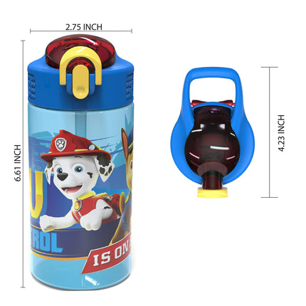Zak Designs Kids Durable Plastic Spout Cover and Built-in Carrying Loop, Leak-Proof Water Design for Travel, (16oz, 2pc Set), Paw Patrol Marshall Bottle 2pk