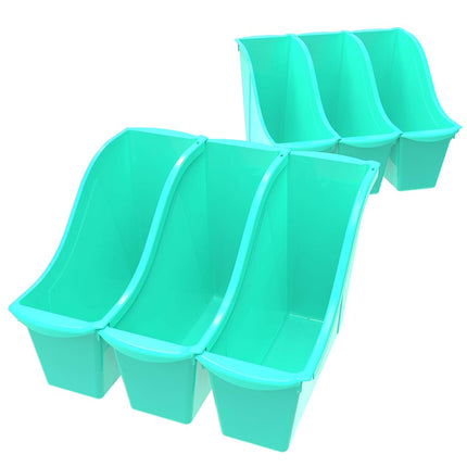 Storex Small Book Bin, Linking Storage Bin, Dry Erase Surface, 11.75" x 8.5" x 4.5" STEM Turquoise (Pack of 6)
