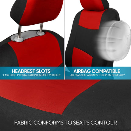 BDK PolyPro, Full Set in Red on Black – Front and Rear Split Bench Car Seat Cover, Easy to Install, Interior Covers for Auto Truck Van SUV