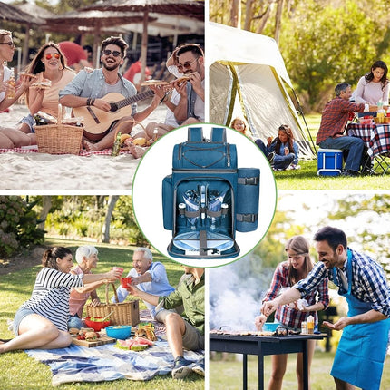 Hap Tim Picnic Basket Backpack for 2 With Insulated Cooler, Wine Holder, Fleece Blanket, Cutlery Set - Engagement, Mr and Mrs, Couples Gift - Blue (36083-BL2)