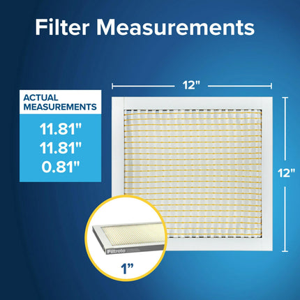Filtrete 12x12x1 AC Furnace Air Filter, MERV 5, MPR 300, Capture Unwanted Particles, 3-Month Pleated 1-Inch Electrostatic Air Cleaning Filter, 6-Pack (Actual Size11.81x11.81x0.81 in)
