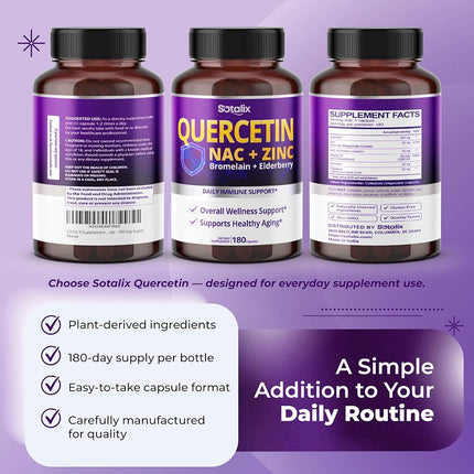 Premium Quercetin 98% High Purity 3970 mg with Bromelain, Zinc, Vitamin C, Vitamin D3 2000 IU, Elderberry - Cardiovascular Respiration Immune Support for Adult Kids - 90 Day Supply