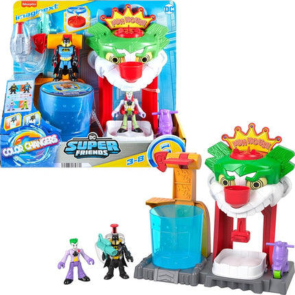 Imaginext DC Super Friends Batman Toy El set de juego The Joker Funhouse Color Changers con 2 figuras y accesorios para edades de 3+ años, HMX55