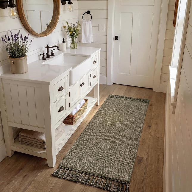 Collive Moss Green Bathroom Runner Rug, 2' x 5' Boho Kitchen Mats