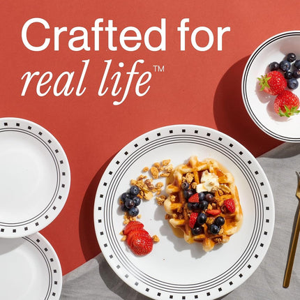 Corelle 18-piece Dinner Set, City Block, Black and White Service for 6, Chip Resistant Dinnerware, Includes 26cm Dinner Plates, 17cm Salad/Side Plates and 530ml Soup/Cereal Bowls