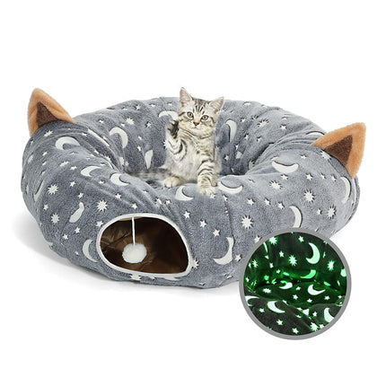LUCKITTY Cat Tunnel Bed Under Christmas Tree with 