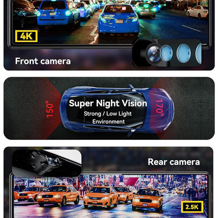 REDTIGER Rear View Mirror Camera for Cars,4K Front and 2.5K Rear Mirror Dash Cam Backup Camera,11" UHD Full Touch Screen Rearview Mirror Dash Camera, Night Vision GPS Reverse Parking Monitor 32GB Card