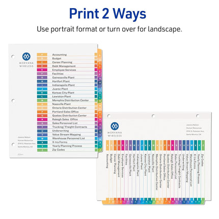 Avery A-Z Tab Dividers for 3 Ring Binders, Customizable Table of Contents, Multicolor Tabs, 6 Sets (11832)