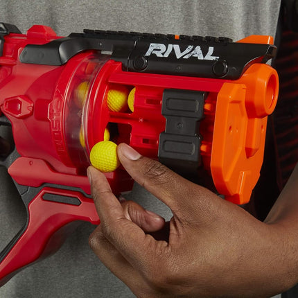 NERF Rival Roundhouse XX-1500 Red Blaster - Clear Rotating Chamber Loads Rounds into Barrel - 5 Integrated Magazines, 15 Rival Rounds