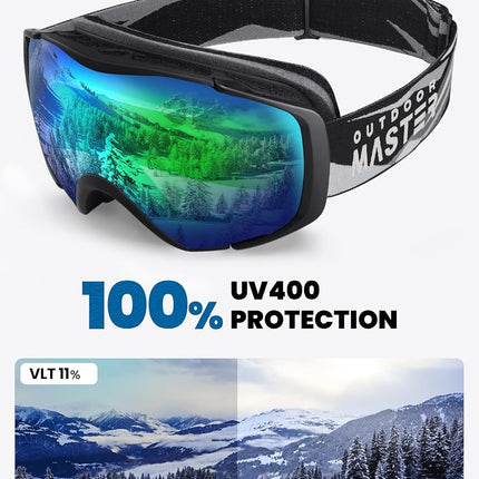 OutdoorMaster Ski Goggles with Cover Snowboard Snow Goggles OTG Anti-Fog for Men Women, Vlt 11%