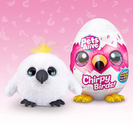 Pets Alive Chirpy Birds, Meemi the White Cockatoo, Surprise Interactive Toy Pets with Electronic Speak and Repeat, Sings 2 Unique Songs, 5 Layers of Surprises, 23 cm, Ages 3+, (White Cockatoo)