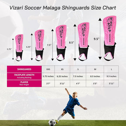 Vizari Malaga Shin Guards for Kids, Youth, Adults – Lightweight Soccer Shin Pads with Ankle Protection for Boys, Girls, Men & Women (Ages 3 to Adult)