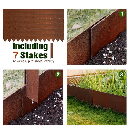 Worth Garden 6 Pack Pre-Rusted Cor-Ten Steel Landscape Edging - 102CM x 14CM Each (612CM Total) - No-Dig Hammer-in Heavy Duty 14-Gauge Metal Edging Border w/ 7 Clips & Gloves - Edge for Lawn Yard