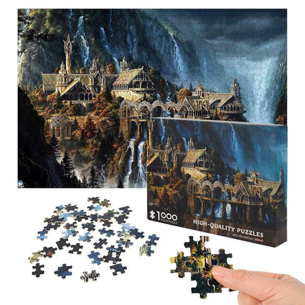 Phinli Jigsaw Puzzles 1000 Piece Puzzle for Adults and Kids,Lord of The Rings Puzzle,Waterfall Town Landscape Puzzles Game Decompression Toys Gift Home Decor Wall Art,29.5x19.7 Inch