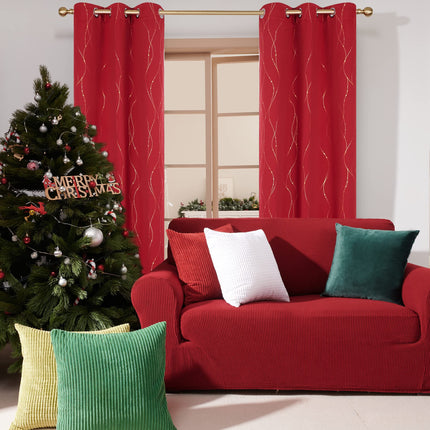 Deconovo Red Blackout Curtains and Drapes Wave Line with Dots Gold Printed Window Treatment Sets Curtains for Bedroom 42 x 54 Inch Red 2 Panels