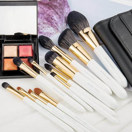 ENZO KEN Natural Black Goat Hair Makeup Brush Set with Case, Natural Hair Makeup Brushes Set Professional, Make up Brushes Set Professional, Natural Makeup Brushes, Natural Bristle Makeup Brushes.