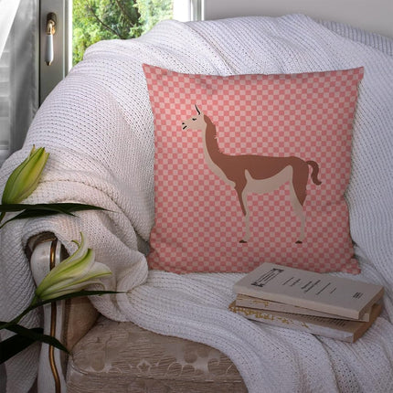 Caroline's Treasures BB7921PW1414 Guanaco Pink Check Fabric Decorative Pillow Machine Washable, Indoor Outdoor Decorative Pillow for Couch, Bed or Patio, 14Hx14W