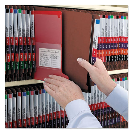 Smead 100% Recycled End Tab Pressboard Classification File Folder with SafeSHIELD Fasteners, 3 Dividers, 3" Expansion, Letter Size, Red, 10 per Box (26865)