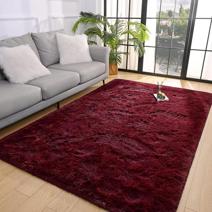 Pettop Fluffy Burgundy Rug for Bedroom Living Room, 8x10 Feet Super Soft Shaggy Plush Fuzzy Rugs for Girls Kids Boys, Non-Slip and Washable Rug for Nursery Classroom, Carpet for Rooms Decor