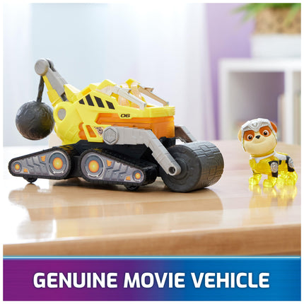 La Patrulla Canina: La súper película, Camión de juguete de construcción con figura de acción Rubble de los Mighty Pups, luces y sonidos, juguetes para niños y niñas de 3 años en adelante