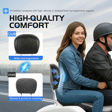 ECOTRIC Detachable Backrest Quick Release 2-up Compatible with 09-24 Harley