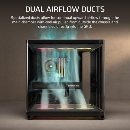CORSAIR AIR 5400 RS-R ARGB Triple-Chamber Mid-Tower Panoramic PC Case – 3x Pre-Installed Reverse-Rotor RS120-R ARGB Fans, Low-Noise, High Airflow Ducts, Reverse Motherboard Support – Black