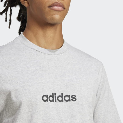 Adidas Mens Essentials Linear Single Jersey T-Shirt, Medium Grey Heather/Black, XX-S