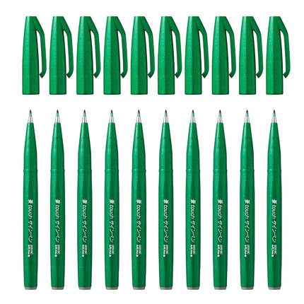 Pentel Brush Sign Pen - Green (Pack of 10)