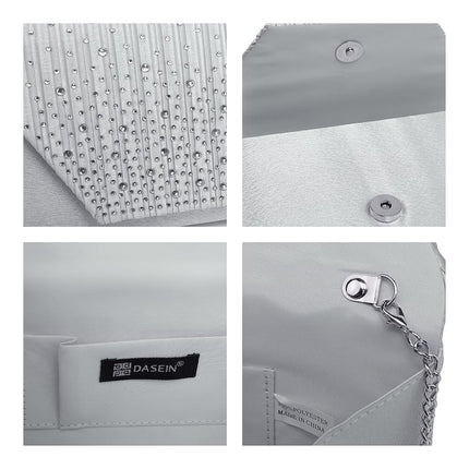 Dasein Bolso de Noche para Mujer Brillo Diamante de Imitación Boda Bolso de Noche Cristal Sobre Embrague Bandolera Bolsos de Hombro, Plateado, S (25.9 cm An. x 12.7 cm Al. x 5.1 cm Pr.)