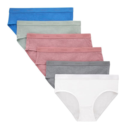 Hanes Ultimate Girls' Supersoft Bikini Briefs & Hipsters, Hipster -Blue/Rose/White 6-Pack, 16