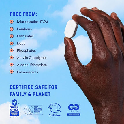 BLUELAND 100% Plastic-Free Dishwasher Detergent Tablets, 60 Count, Free & Clear, Eco-Friendly Dishwashing Pods, Natural, USDA Certified biobased